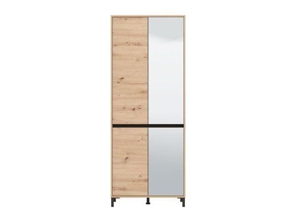 Toshiro Oak Effect Half Mirrored 40 Pair Tall Shoe Cabinet Cupboard - 11014079