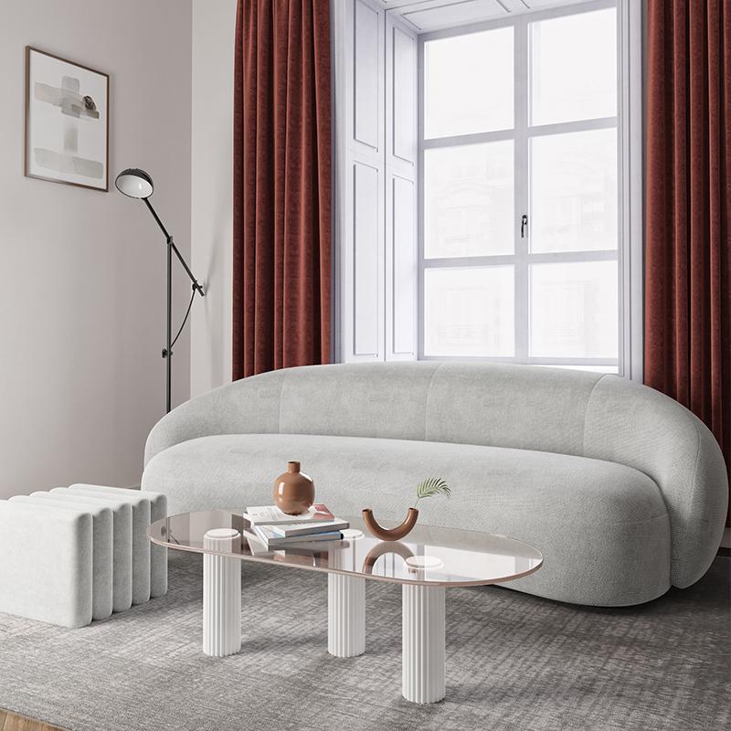 Julep Modern Curved Three Seater, Four Seater Sofa, Velvet with curved two seater sofa