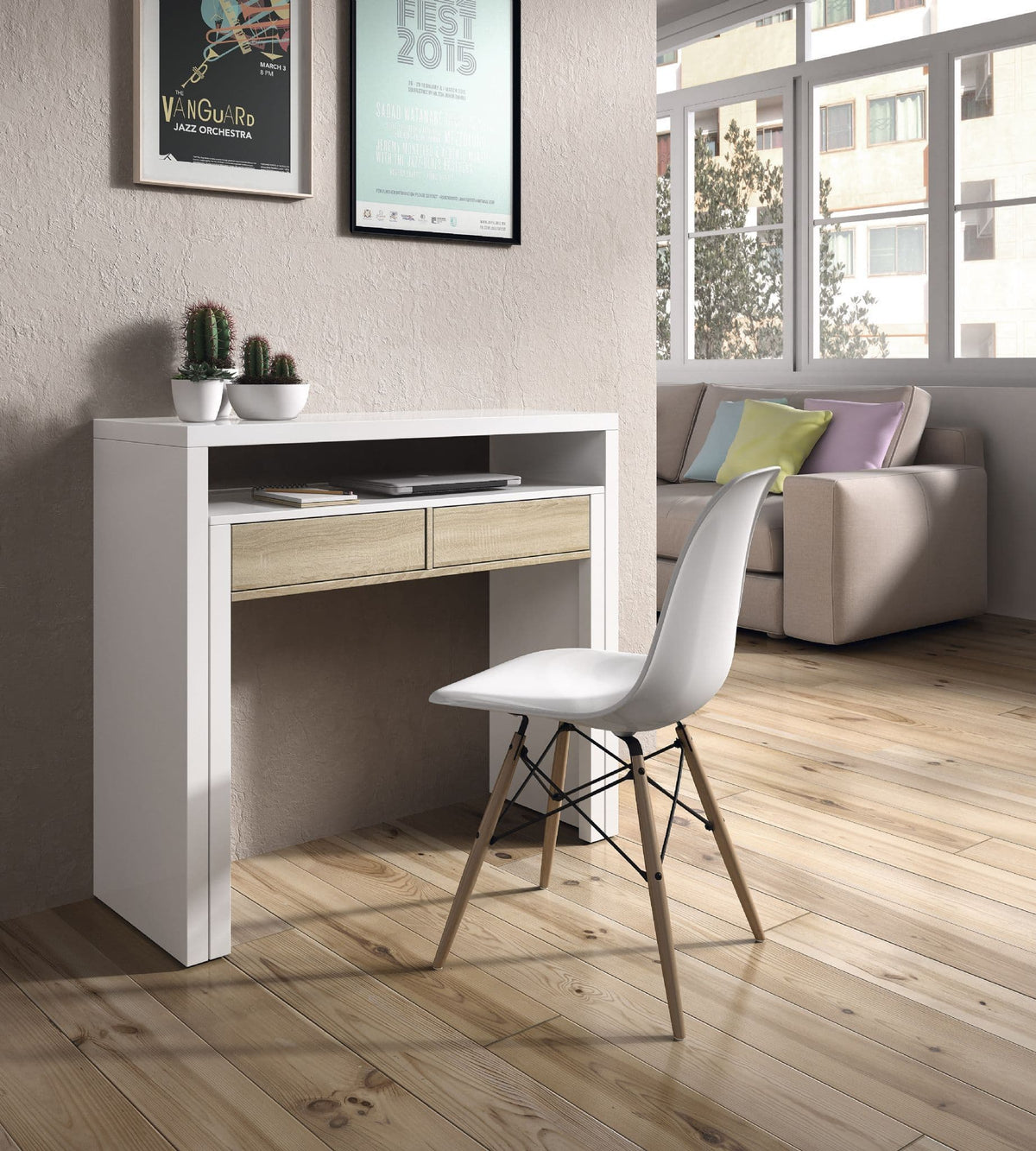 Turin White and Oak Desk/Dressing Table or Console Table - 2647