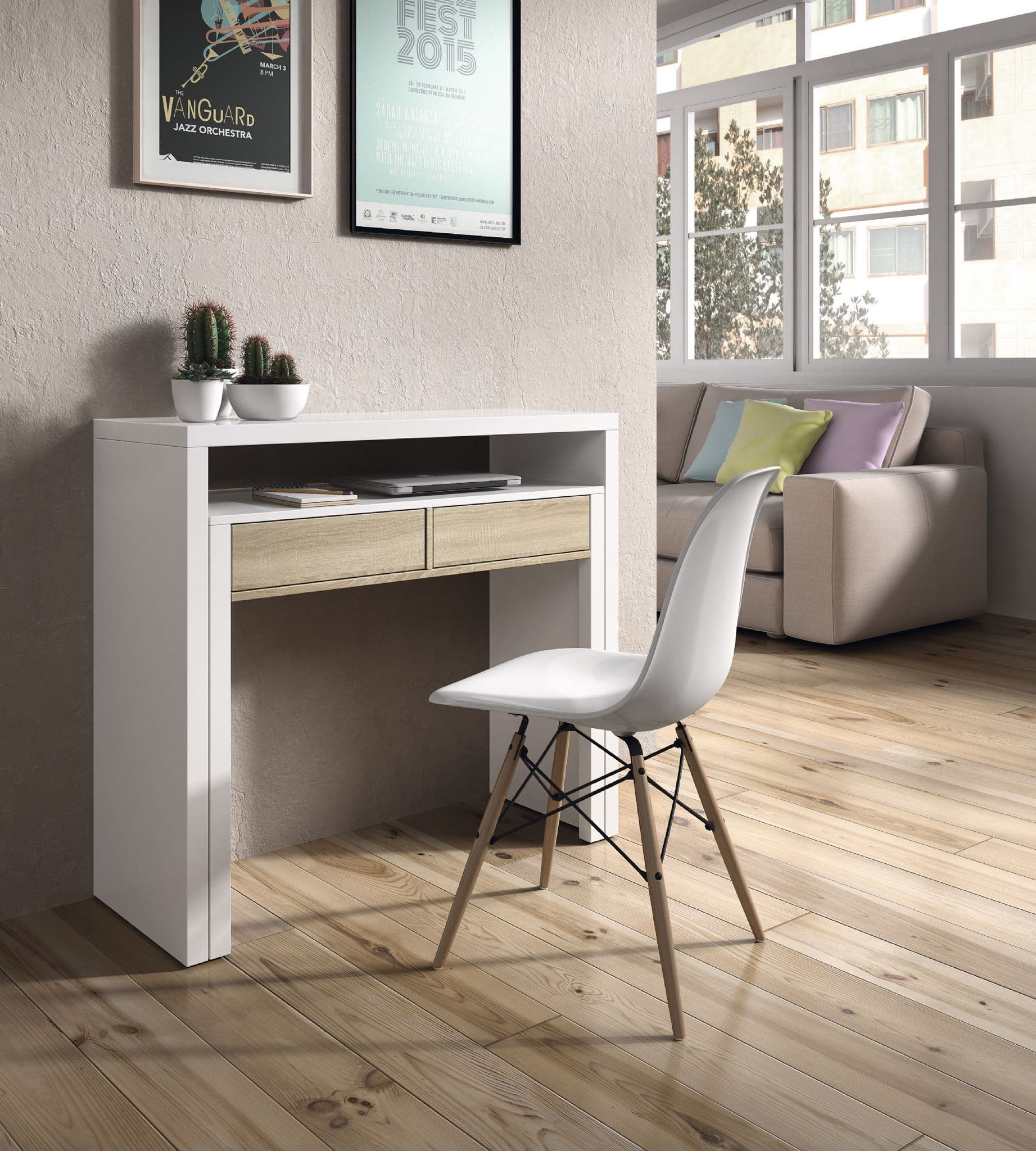 Turin White and Oak Desk/Dressing Table or Console Table - 2647