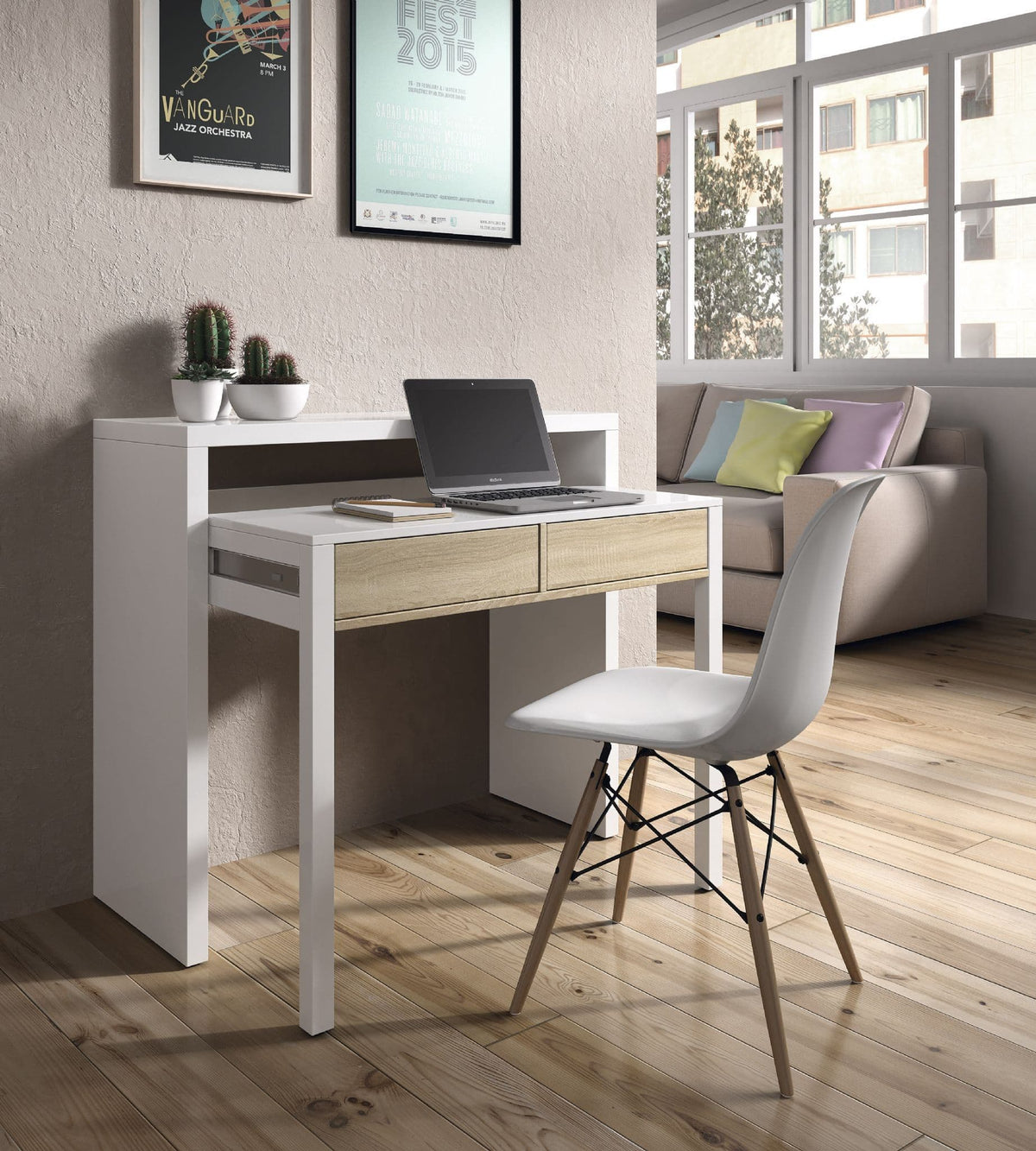 Turin White and Oak Desk/Dressing Table or Console Table - 2647
