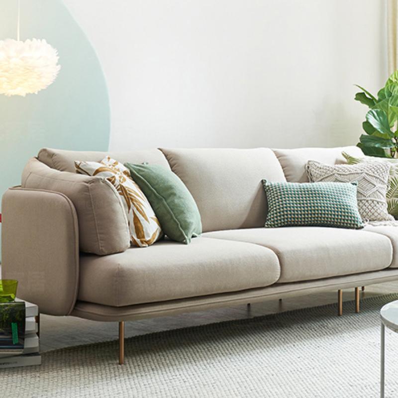 Two Seater, Three Seater, Modular Sofa, Off-White Cotton Linen with rattan corner sofa