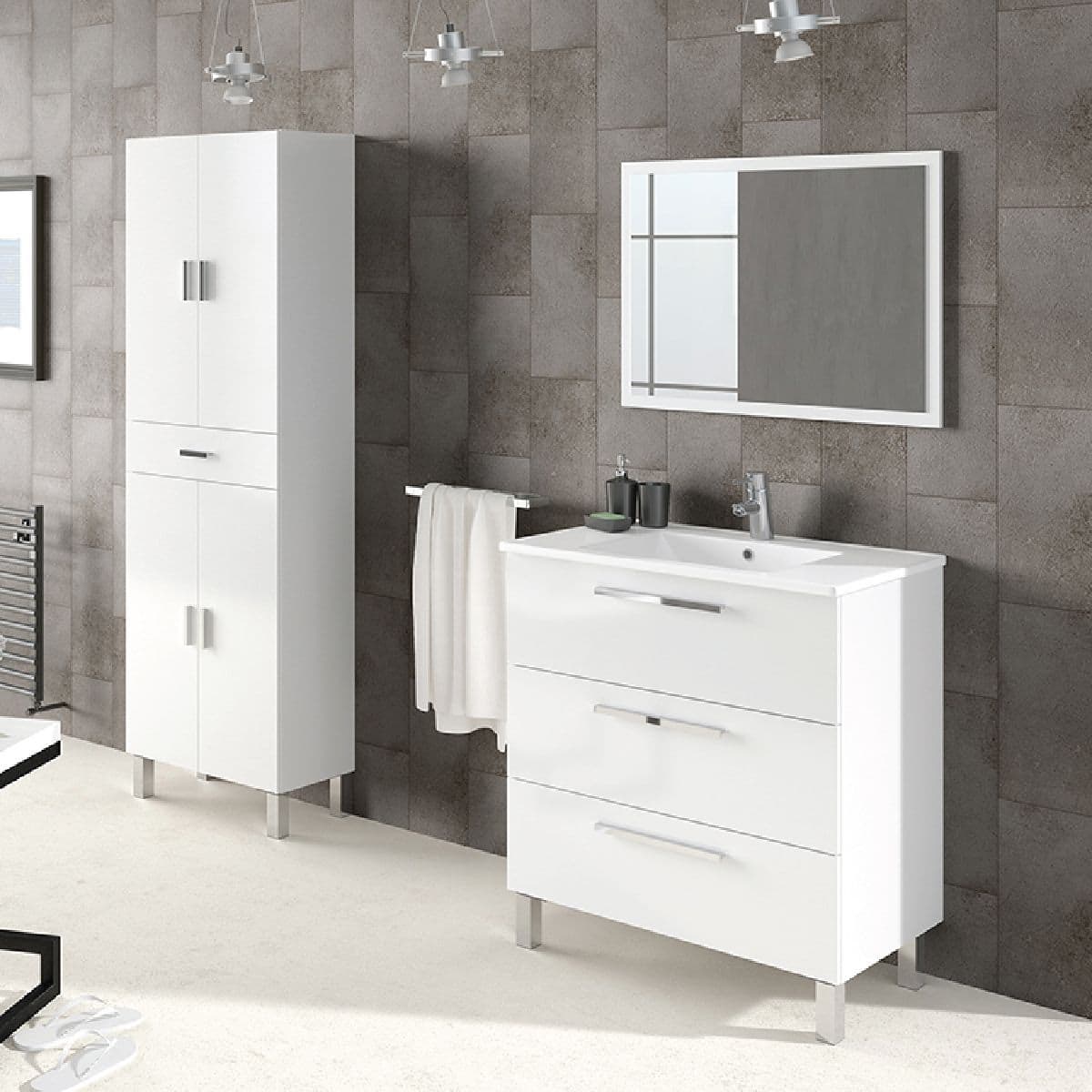 Valdo Tall Bathroom Cupboard White Gloss - 2608