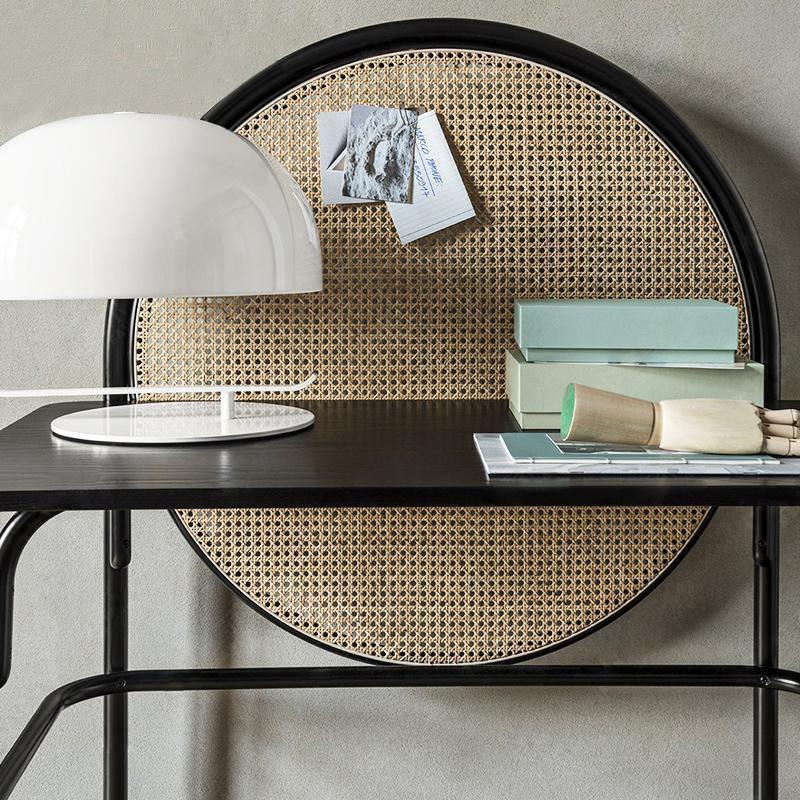 Vallee Rattan Office Desk in a lifestyle setting with office accessories desk