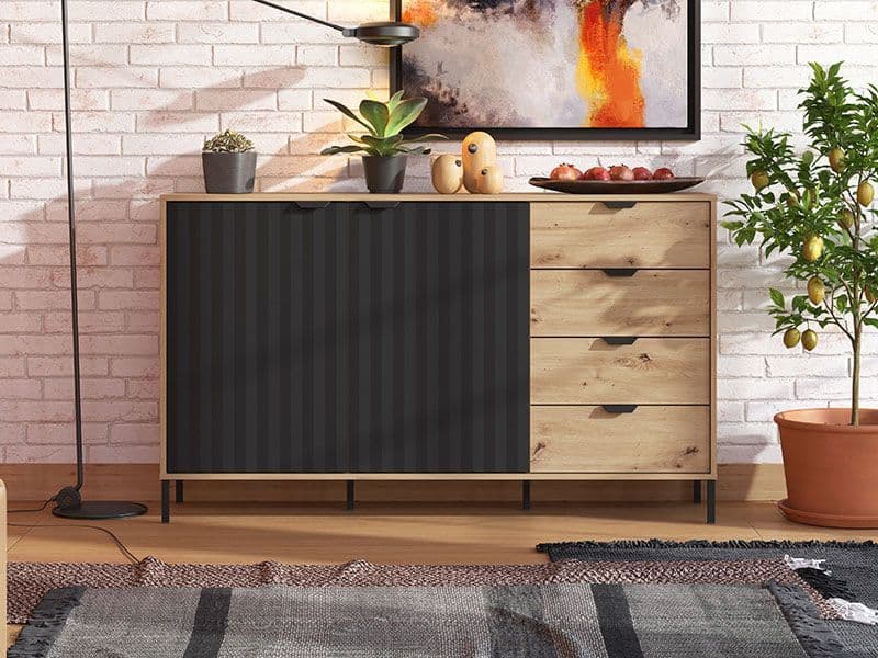 Vilamoura Artisan Oak Effect And Black Sideboard - 11013378
