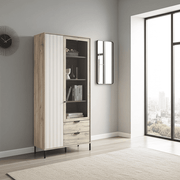 Vivea Grey Oak Effect And Cashmere Slatted 2 Door Display Cabinet - 11013569