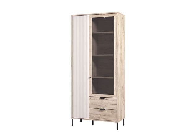 Vivea Grey Oak Effect And Cashmere Slatted 2 Door Display Cabinet - 11013569