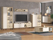 Vivea Grey Oak Effect And Cashmere Slatted 2 Door Display Cabinet - 11013569