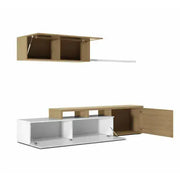 Warrington White Gloss And Oak Effect Reversible L-Shaped TV Entertainment Wall Unit Cabinet - 3296