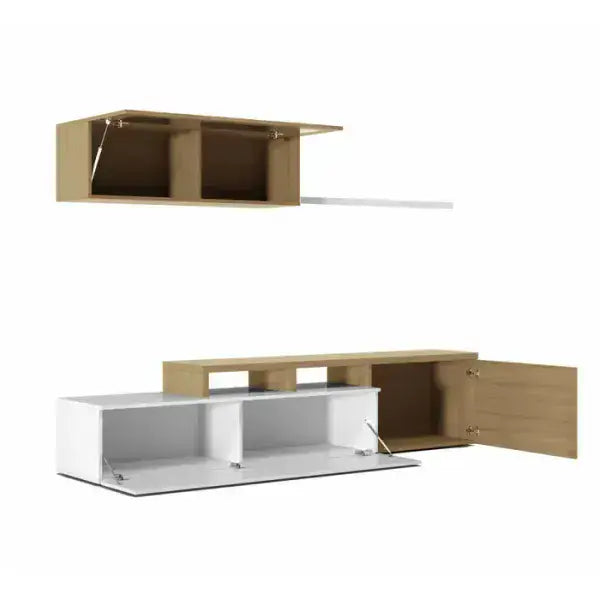 Warrington White Gloss And Oak Effect Reversible L-Shaped TV Entertainment Wall Unit Cabinet - 3296