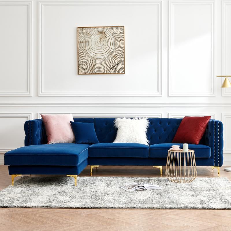 Detail view of Three Seater Corner Sofa, Velvet with corner sofa leather sofa