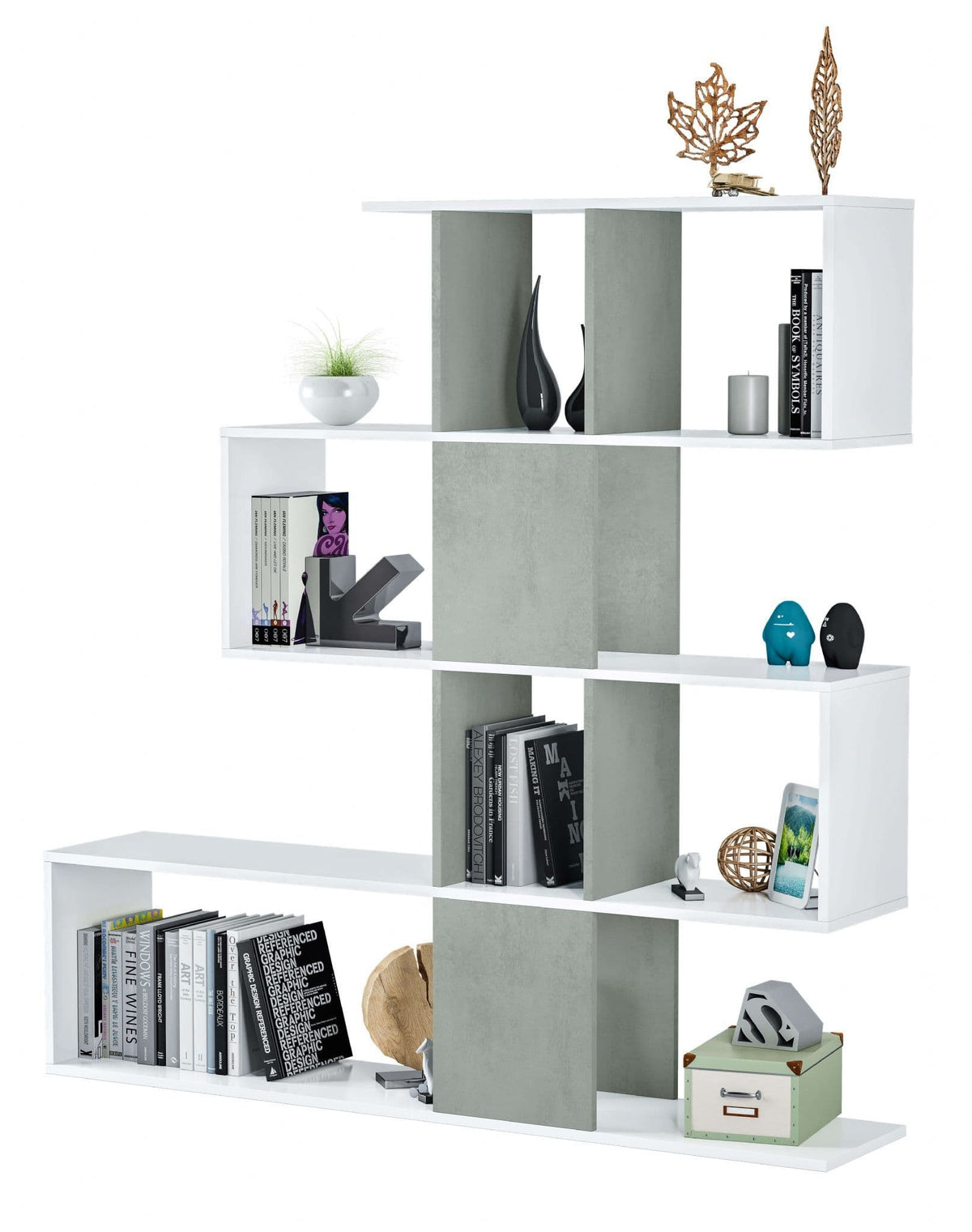 Zaga Artic White and Concrete Grey Bookcase - 2932