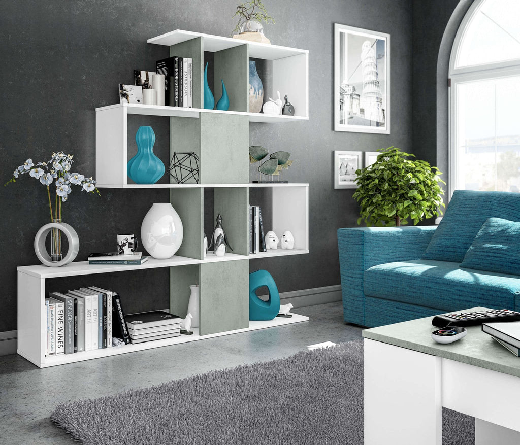 Zaga Artic White and Concrete Grey Bookcase - 2932
