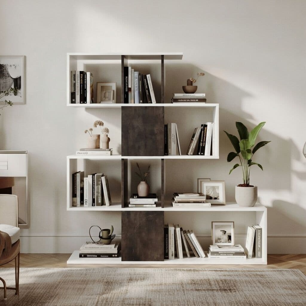 Zaga Oxide Dark Brown and Artic White Bookcase - 3028