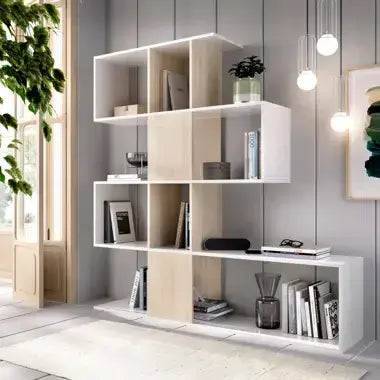 Zaga White And Oak Effect Gloss Bookcase - 2896