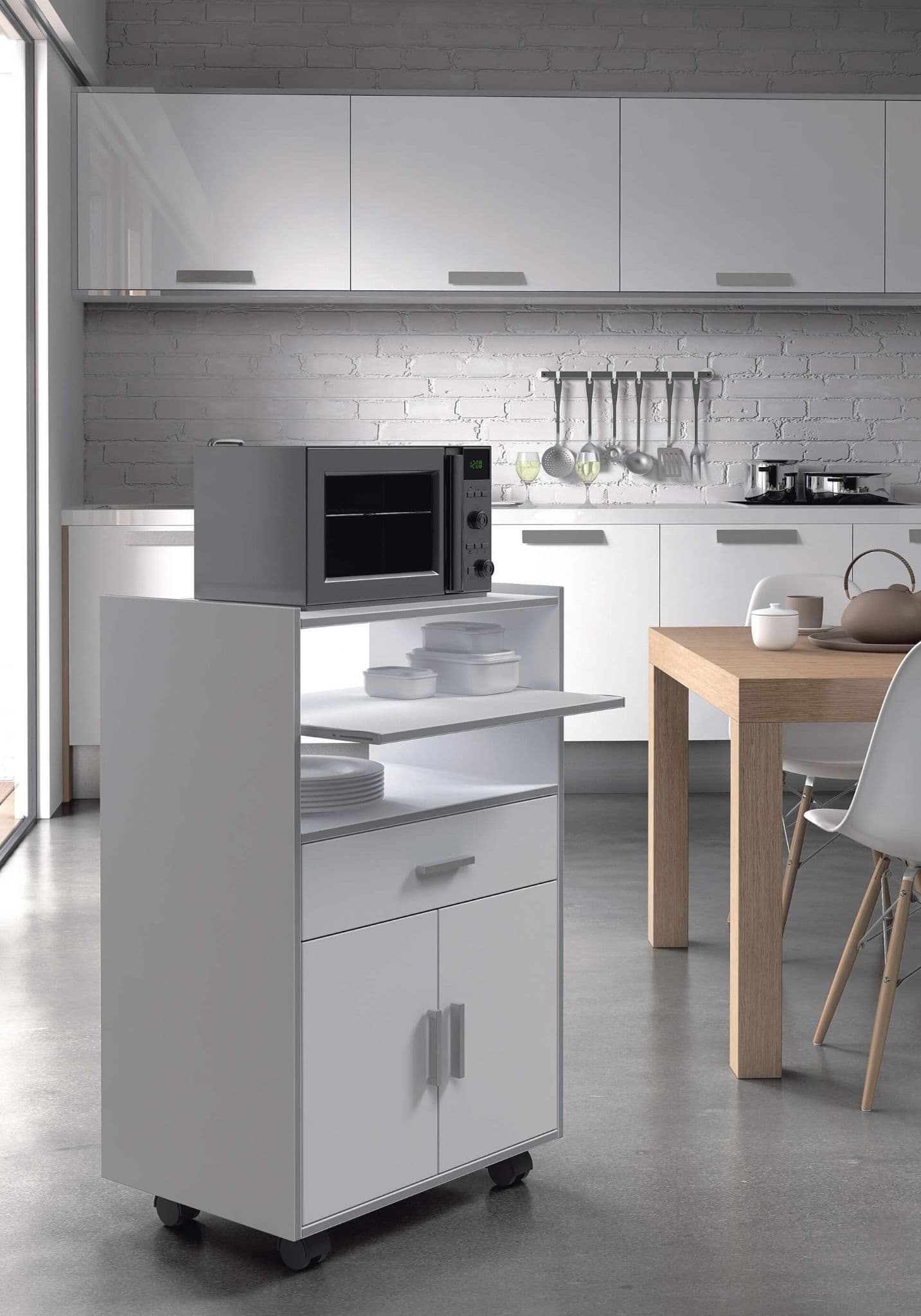 Zidan White and Grey Kitchen Trolley 009910O - 2918