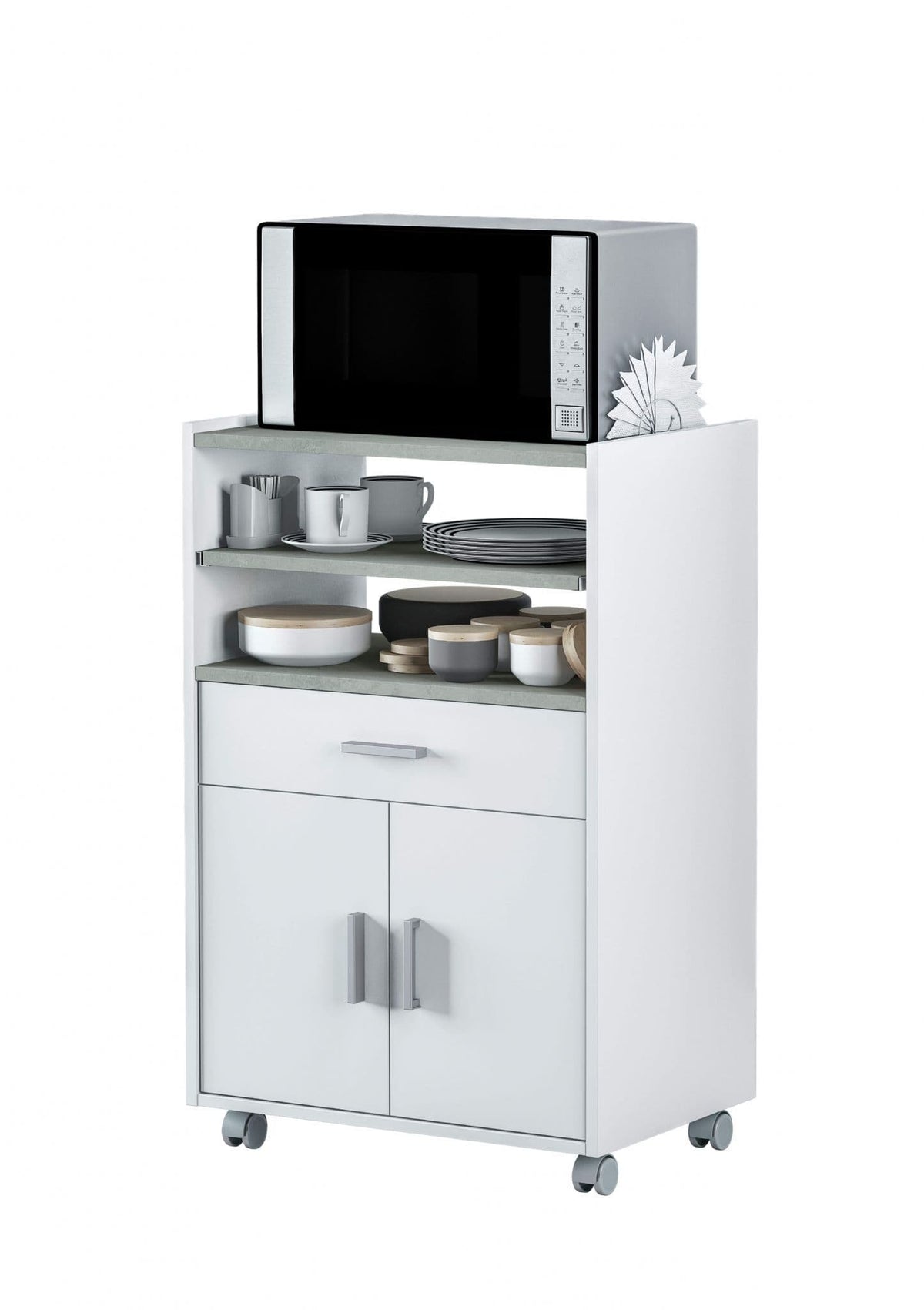 Zidan White and Grey Kitchen Trolley 009910O - 2918